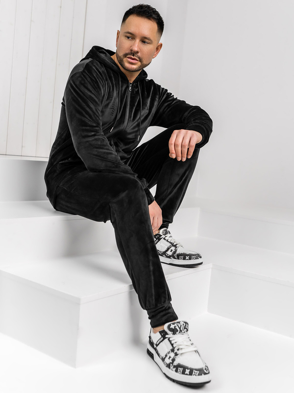 Uomo Completo sportivo in velluto con cappuccio Nero Bolf 8C1538
