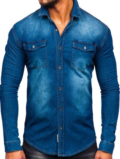 Camicia in jeans a manica lunga da uomo celeste Bolf MC7051BC