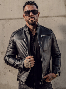 Giacca in pelle da uomo nera Bolf 11Z8003