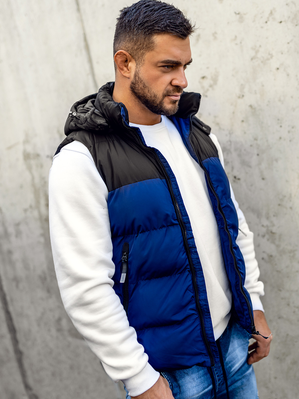 Gilet trapuntato con cappuccio da uomo blu Bolf 1189