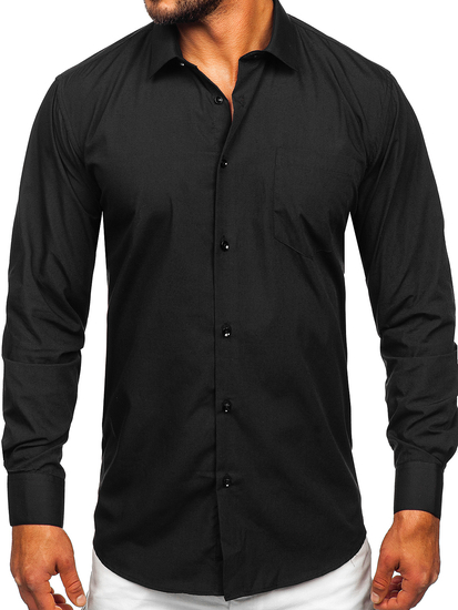 Camicia elegante con maniche lunghe da uomo nera Bolf M14