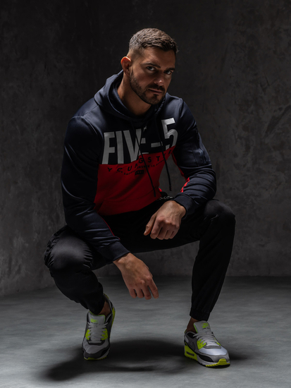 Felpa con stampa con cappuccio da uomo rossa Bolf HY972