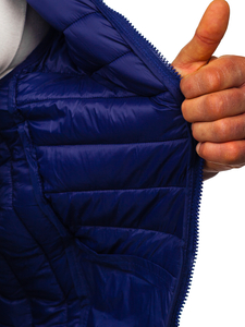 Gilet trapuntato da uomo con cappuccio in colore blu Bolf LY36