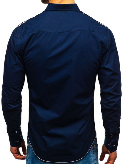 Camicia elegante a manica lunga da uomo blu Bolf 1758