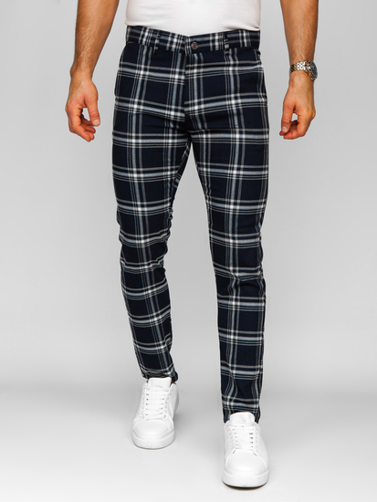 Uomo Pantaloni eleganti a quadri Blu scuro Bolf 184144