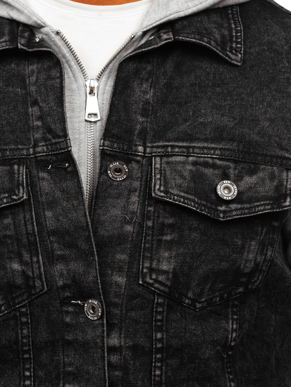 Giacca in denim con cappuccio da uomo nero Bolf HY1017