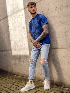 T-shirt da uomo blu con stampa Bolf KS2525TA