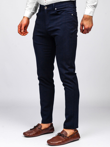 Pantaloni in tessuto tipo chinos da uomo blu Bolf 0004