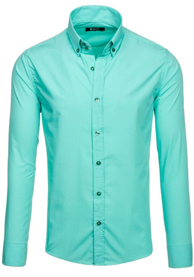Camicia elegante a manica lunga da uomo verde chiara Bolf 5821-1