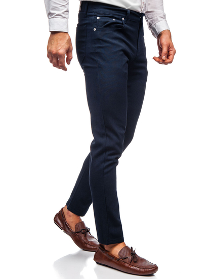 Pantaloni in tessuto tipo chinos da uomo blu Bolf 0004