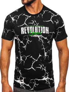 T-shirt da uomo in cotone nero con stampa Bolf 14717