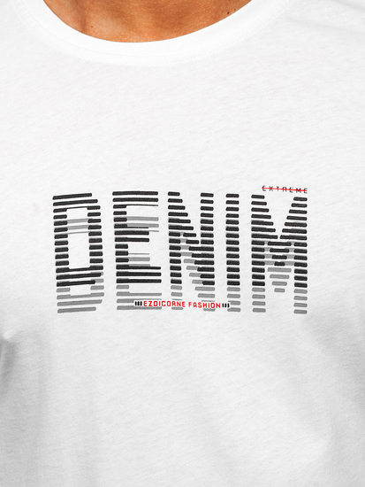 T-shirt in cotone con stampa da uomo bianca Bolf 14787