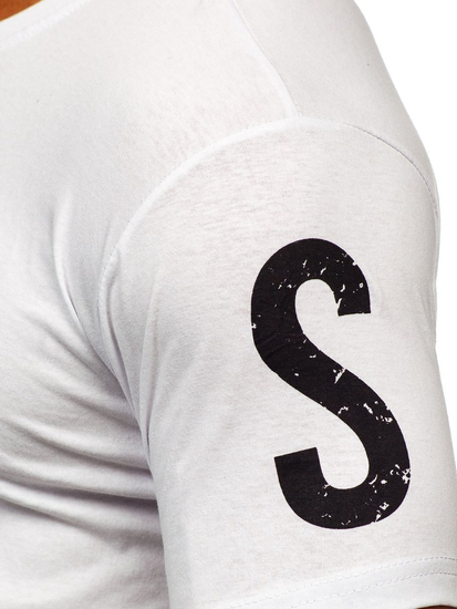 T-shirt bianca stampata da uomo in cotone Bolf 1180