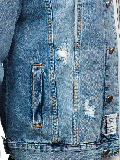 Giacca in jeans con cappuccio da uomo celeste Bolf MJ505BC