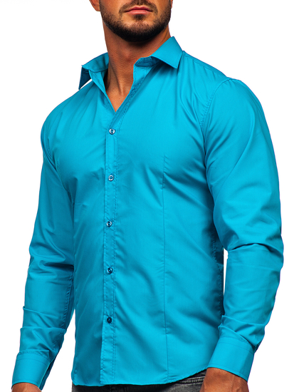Camicia elegante da uomo turchese chiaro a maniche lunghe Bolf 1703