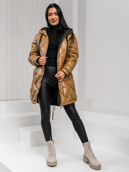 Donna Giacca invernale trapuntata lunga con cappuccio Marrone Bolf 5M3189