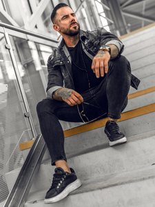 Giacca in jeans da uomo nera Bolf MJ504NA