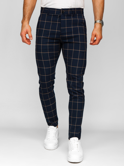 Uomo Pantaloni eleganti a quadri Blu scuro Bolf 184177