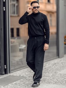 Maglia dolcevita basic da uomo in cotone nera Bolf 535A