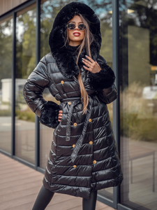 Giubbotto invernale lungo trapuntato cappotto con cappuccio da donna nero Bolf 5M3160