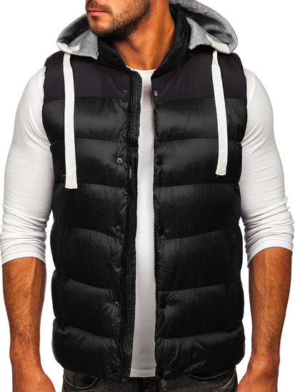 Gilet trapuntato da uomo con cappuccio in colore nero Bolf 13078