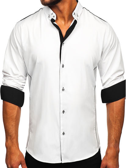 Camicia elegante a maniche lunghe da uomo bianco-nera Bolf 5722-1