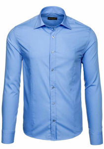 Camicia elegante da uomo azzurra a maniche lunghe Bolf 1703