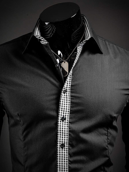 Camicia elegante da uomo a manica lunga nera Bolf 0939A
