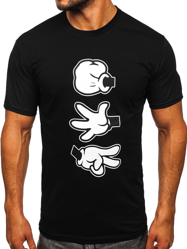 T-shirt da uomo in cotone nero con stampa Bolf KS1997