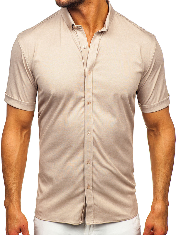 Camicia a maniche corte da uomo beige Bolf 2005