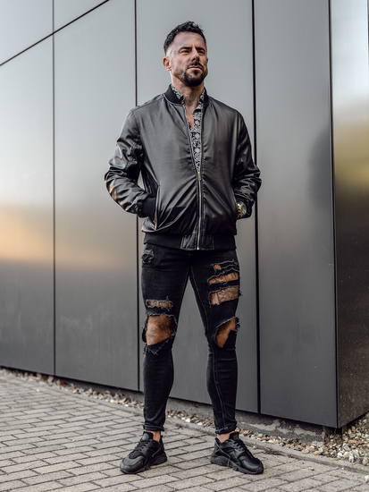 Uomo Giubbotto bomber in pelle Nero Bolf 7110A2