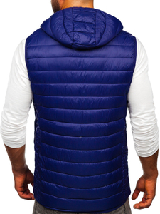 Gilet trapuntato da uomo con cappuccio in colore blu Bolf LY36