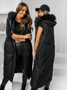 Gilet lungo trapuntato da donna nero Bolf 5M3166