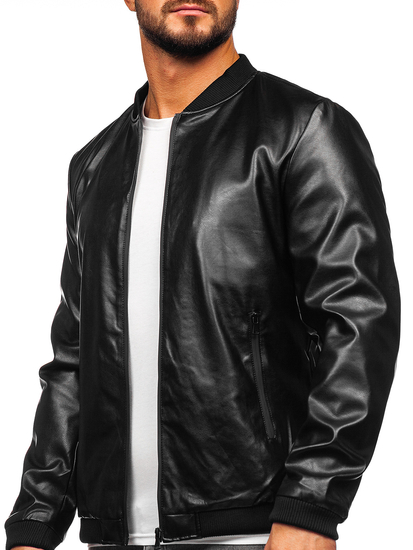 Giacca in pelle tipo bomber da uomo nera Bolf 6803A