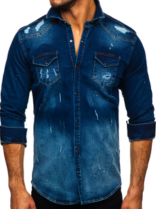 Camicia in denim a manica lunga da uomo blu Bolf R802