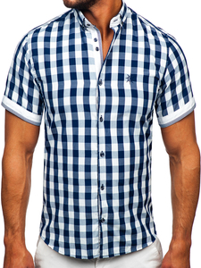 Camicia a scacchi a manica corta da uomo blu Bolf 4508