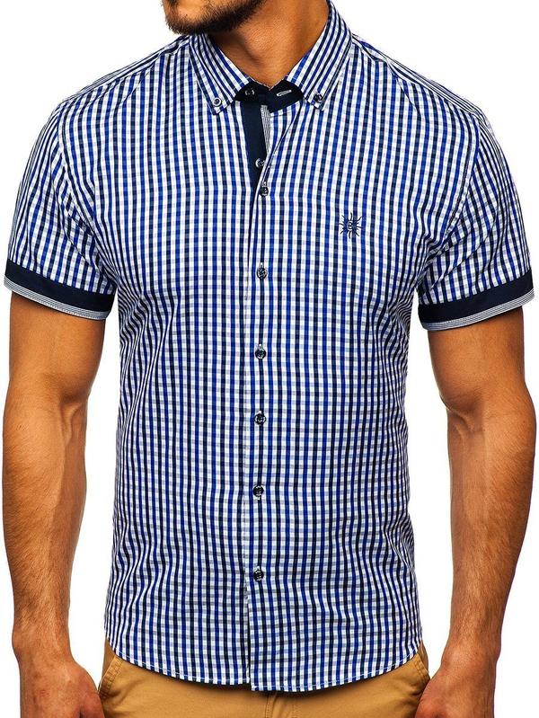 Camicia a scacchi a manica corta da uomo bluette Bolf 4510