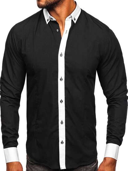 Camicia elegante a maniche lunghe da uomo nera Bolf 21750
