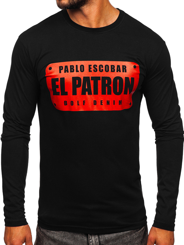 Longsleeve con stampa da uomo nera Bolf 146747