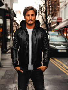 Giacca in pelle tipo bomber da uomo nera Bolf 11Z8004