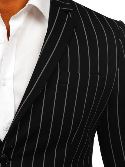 Giacca d'abito a righe casual da uomo nero-grigio Bolf 1652