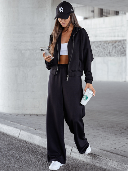 Completo due pezzi con felpa con zip da donna nero Bolf 821109