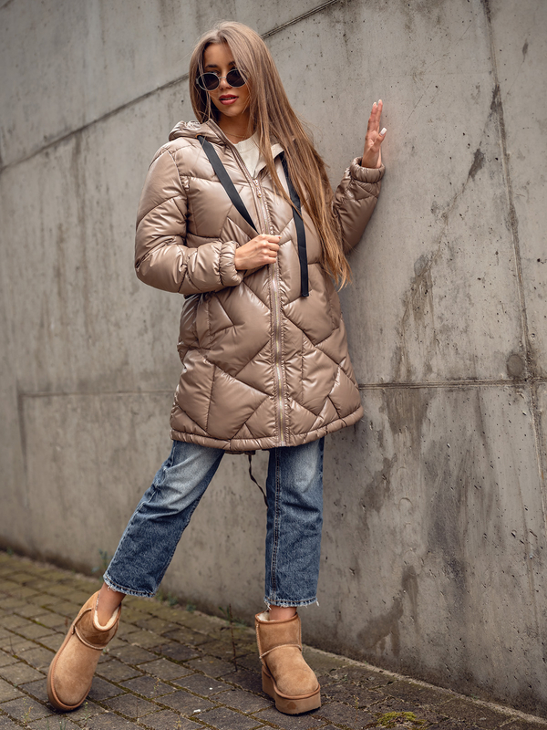 Giubbotto trapuntato lungo cappotto con cappuccio invernale da donna camello Bolf 5M3189