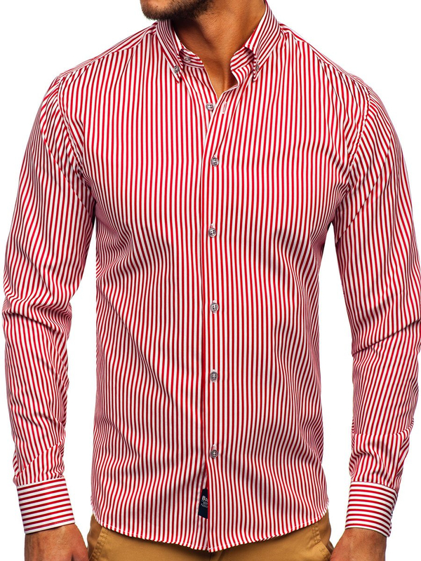 Camicia a righe a manica lunga da uomo rossa Bolf 20726