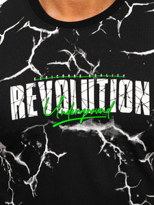 T-shirt da uomo in cotone nero con stampa Bolf 14717