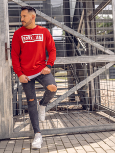 Felpa con cappuccio e stampa da uomo rosso Bolf 11115A