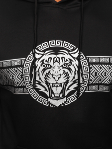 Felpa stampata con tasca a canguro con cappuccio da uomo nera Bolf 8B996