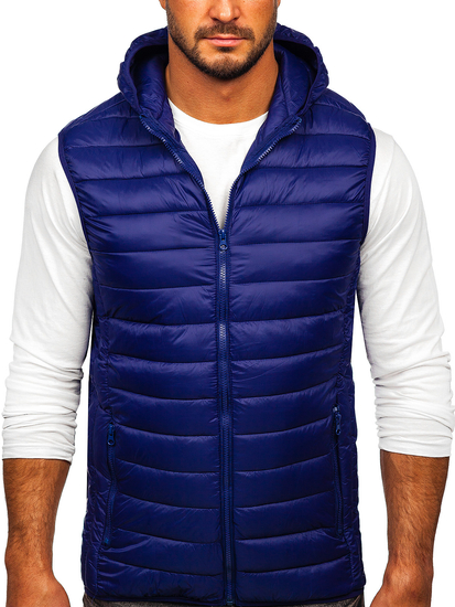 Gilet trapuntato da uomo con cappuccio in colore blu Bolf LY36