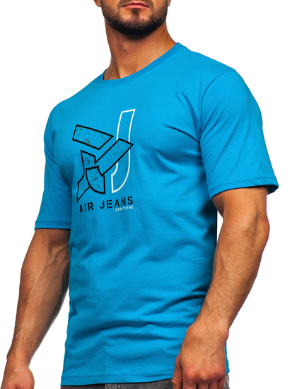 T-shirt in cotone da uomo turchese Bolf 14769