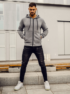 Felpa a zip con cappuccio da uomo grigio scura Bolf HW2787